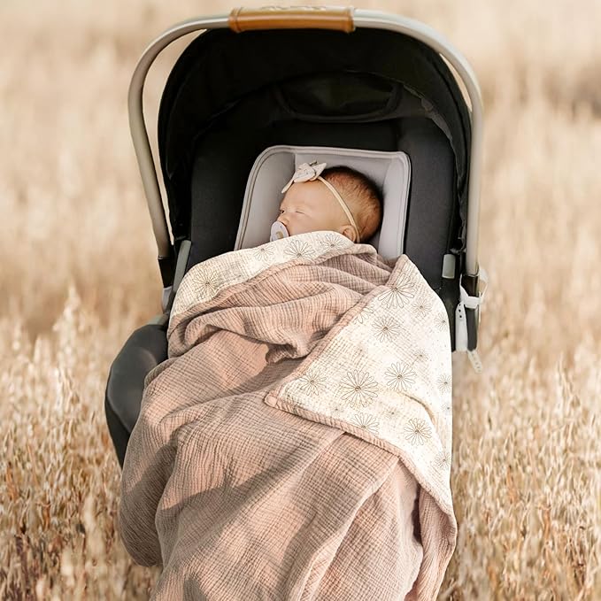 lulumoon Muslin Quilt Blanket, Crib Blanket for Baby and Toddler,47x47 Inches(Sand Daisy)