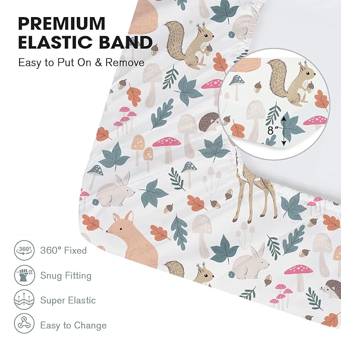 Little Grape Land Crib Sheets for Boys and Girls, Soft Microfiber Fitted Baby Crib Sheet Set for Standard Crib and Toddler Mattress, Snug & Durable (Woodland Animals)