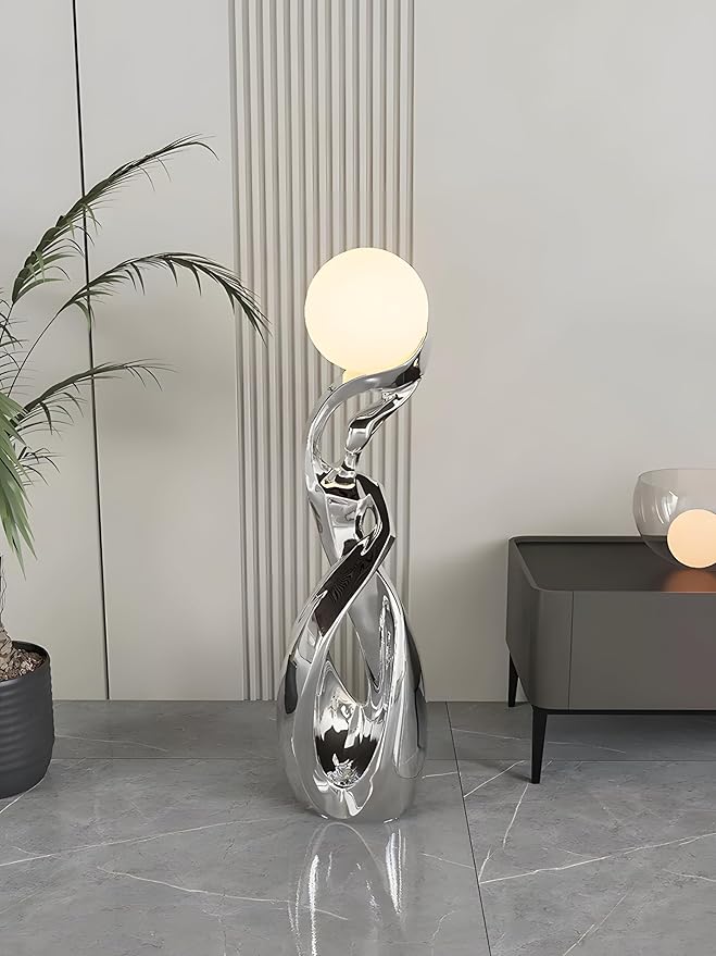 Bofea-Modern Floor Lamps for Living Room,Funky Lamp,Modern Silver Floor Lamp with 3D Moon Lamp,4 Different Light Colors Led Standing Lamps for Living Room Bed Room Office