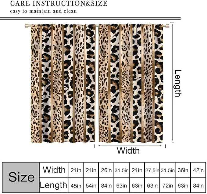 Leopard Curtains, Cheetah Wild Animal Geometric Stripe Wildlife Theme Window Drapes for Bedroom Living Room 42" W X 54" L