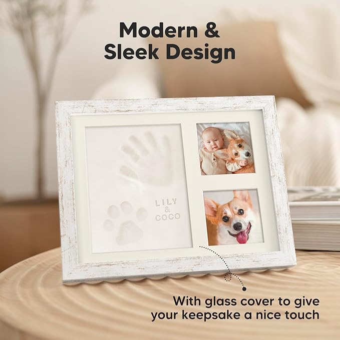 KeaBabies Baby Hand and Footprint Kit - Quick Dry Clay Baby Footprint Kit, Pets Paw, Newborn Keepsake Picture Frame for Boys, Girls, Personalized New Mom Gifts for Shower & Christmas (Vintage White)