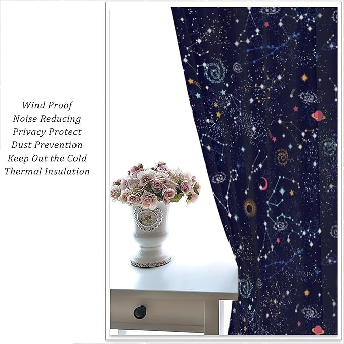 Kids Galaxy Curtains, Fantasy Stars Outer Space Universe Planets Print Window Treatments for Boys Girls Bedroom Nursery Playroom 84" W X 84" L