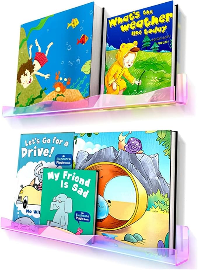 Set of 4 Modern Acrylic Floating Shelves with Rainbow Colorful Acrylic Wall for Books Toy Cosmetics Nursery Decorative Wall