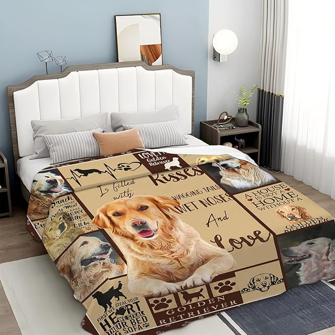 Tijuboni Golden Retriever Throw Blanket Dog Gifts for Girls Boys Women Men Kids Adults Soft Flannel Fleece Blanket for Couch Sofa Bed Home Decor 50"x60"
