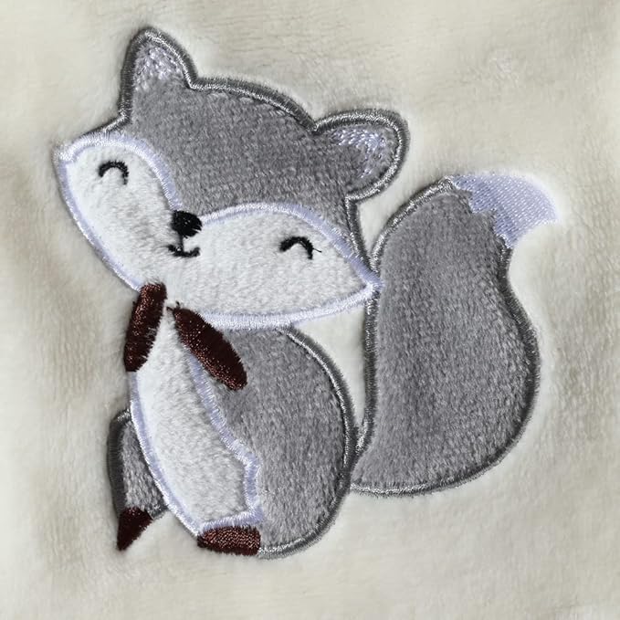 CREVENT 2Pcs 30''X40'' Cute Cozy Fluffy Warm Baby Blankets for Infants Toddlers' Bedding Crib Cot Stroller - Grey Cloud + Fox