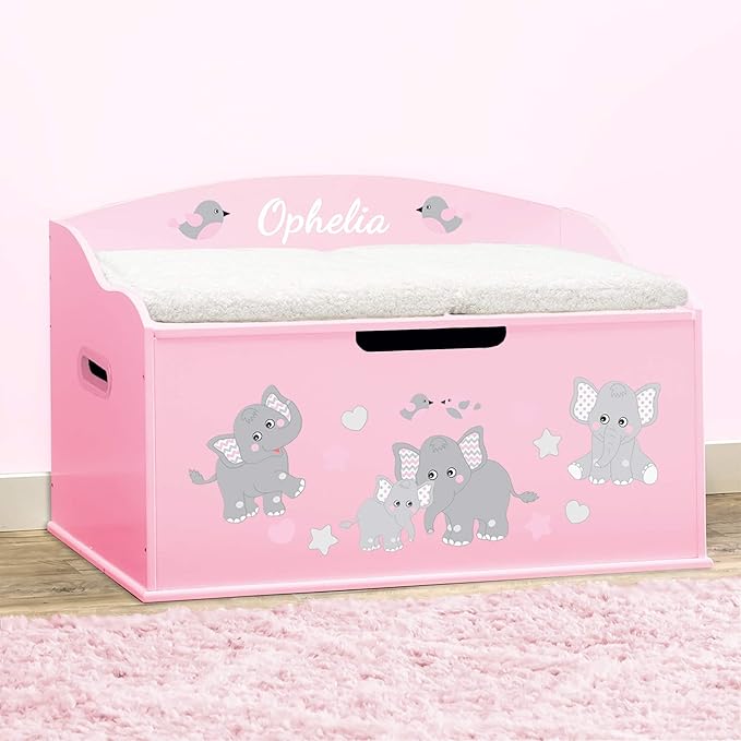 DIBSIES Personalized Creative Wonders Toy Box, Pink Elephants, 30 x 19.25 x 18 inches, Soft-Close Lid (Pink)