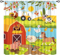 Farmhouse Curtains, Farm Scene Cartoon Animals Pattern Window Treatments, Rod Pocket Thermal Insulated Drapes 2 Panel Sets for Children Boys Bedroom Nursery Classroom, 42" W X 45" L【Decor】