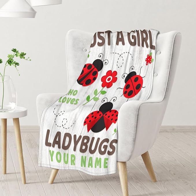 Personalized Ladybug Throw Blanket - Cute Girls Gifts for Lady Bug Lovers - 40 x 50 Inches Cute Flannel Throw Blanket Stuff for Couch, Sofa