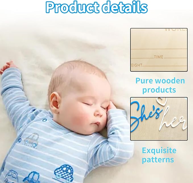 Baby Announcement Sign, 5.9 Inch Wooden Hello World Newborn Signs, Birth Announcement Sign, Gender Reveal Signs, She's here Decoration, Welcome Newborn Arrival To World, Hospital Nursery for Baby (Dark blue She's)