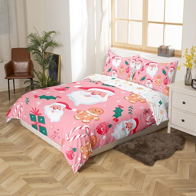 Feelyou Merry Christmas Bedding Set Christmas Duvet Cover for Kids Boys Girls Cookies Candy Comforter Cover Christmas Tree Bedspread Cover Bedroom Collection 3Pcs King Size,No Comforter
