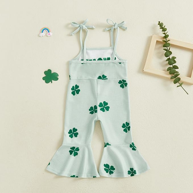 Toddler Baby Girl Valentines Day Outfit Love Sleeveless Tie-up Suspender Romper Bell Bottom Pants Spring Jumpsuit