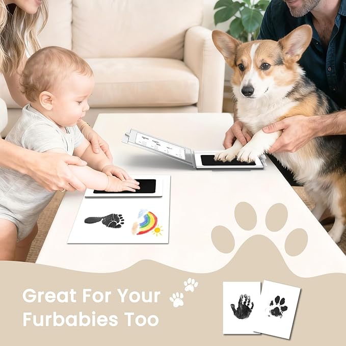 Inkless Handprint & Footprint Keepsake Kit, Clean Touch, Non-Toxic Ink Pad with Solid Wood Frame, Perfect Baby Shower Gift & Family Memory Frame