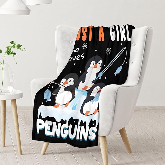 Penguin Blanket for Teen Girls - 50" x 60" Inches Cute Penguin Throw Blanket Gift - Black Soft Warm Throws for Couch, Bed & Travel