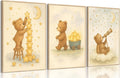 3Pcs Bear Nursery Wall Art Cute Teddy Bear with Stars and Moon Poster Animals Playing with Stars and Telescope Neutral Baby Room Decor Dreamy Prints for Kids and Babies Bedroom 8x10in Unframed
