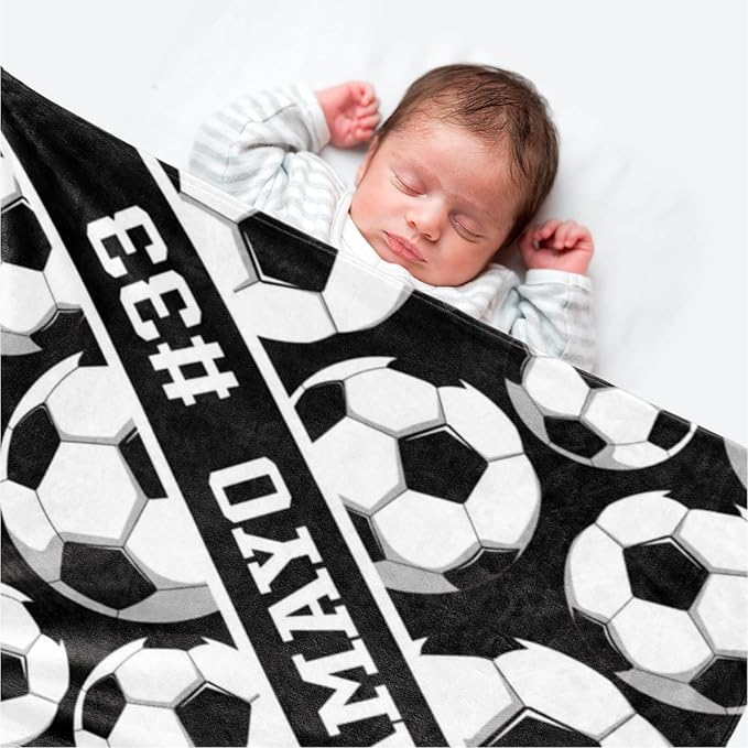 Custom Kids Soft Blanket: Personalized Gift for Soccer Football Basketball Softball Lovers Name and Number - Flannel Toddler Bed Blankets (50X60inch)