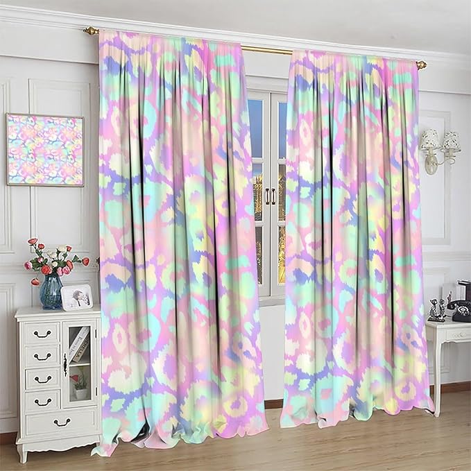 Colorful Leopard Curtains, Cheetah Safari Modern Rainbow Leopard Design Window Curtains for Bedroom Living Room Boys Kids Room 55" W X 63" L