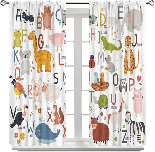 Alphabet Kids Learning Curtains Cartoon Animal Baby Boys Child Educational Curtain with Rod Pocket for Bedroom Nursery Home Decor Drapes Window Treatments 2 Panels Set 84" W X 84" L