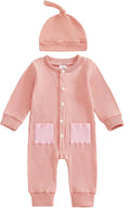 Infant Boys Fall Clothes Newborn Baby Romper Hat Stripe Knit Long Sleeve Bodysuit Jumpsuit Baby Going Home Outfit