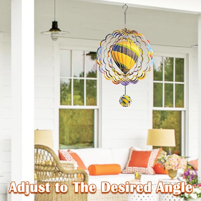 J-Fly Hanging Decor Outdoor,Outdoor Garden Decor，Wind Spinners Outdoor Colorful Hot Air Balloon Hanging Decor,Ornaments Kinetic Yard Art, for Women-Yellowish Gray Hot Air Balloon