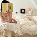 BuLuTu Cute Yellow Duck Print Duvet Cover Twin for Kids Toddler Girls Boys 100% Cotton Muslin Quilt Cover Twin, 68"x86", Ruffled Bedding Soft Breathable, Zipper Closure, No Pillowcase