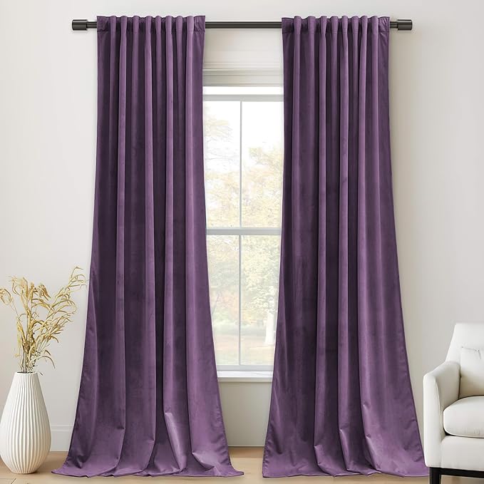 StangH Lavender Velvet Curtains, Room Darkening Thermal Insulated Drapes for Bedroom Living Room, Soft Velvet Window Treatment with Rod Pocket Back, 52x108 inches, 2 Panels