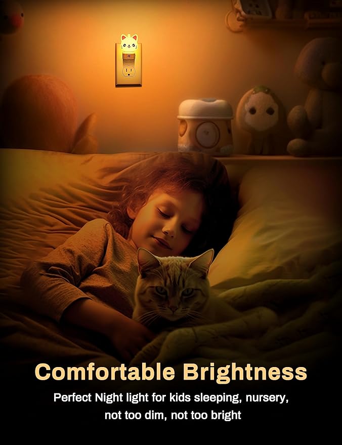 DORESshop Cat Night Lights Plug Into Wall, Cute Night Light for Kids, 8-Color RGB LED Night Light with Dusk to Dawn Sensor, Nightlight for Kids Room, Bathroom, Bedroom Décor, Children Christmas Gift
