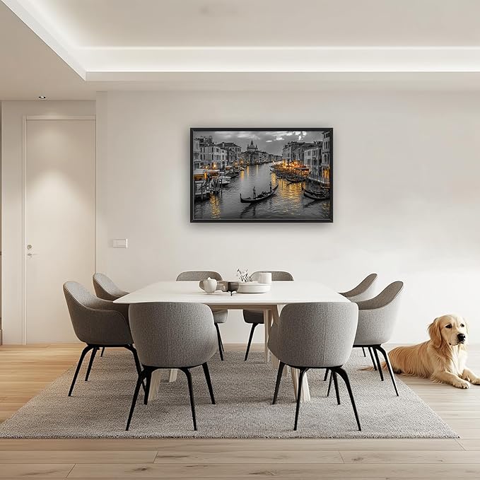 Olivine Italy Large Wall Art, Venice City Pictures Wall Decor, Black and White Painting, Cityscape Canvas Prints, Framed Artwork for Dining Room Living Room Bedroom Bathroom Office Home Decor 36"x24"