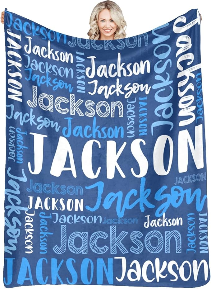 Dr.TOUGH Personalized Blankets with Name Customized Baby Blankets for Girls Boys Adults Monogrammed Blankets and Throws Christmas Birthday Mothers Fathers Valentines Day Gift (Blue,30''×40'')