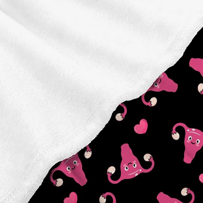 Thuswarm Cute Uterus Heart Flannel Throw Blanket Warm Cozy Soft Funny Print Blankets for Bed Couch Sofa Room Decoration Gifts 60"×50" Medium for Teen