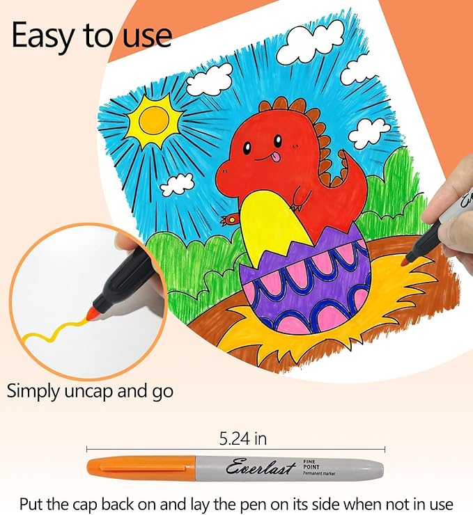 Permanent Marker Set, Fine Point, 10 Pack, Waterproof, Quick Drying, Multicolor Writing Pens for Most Surfaces Permanent Markers