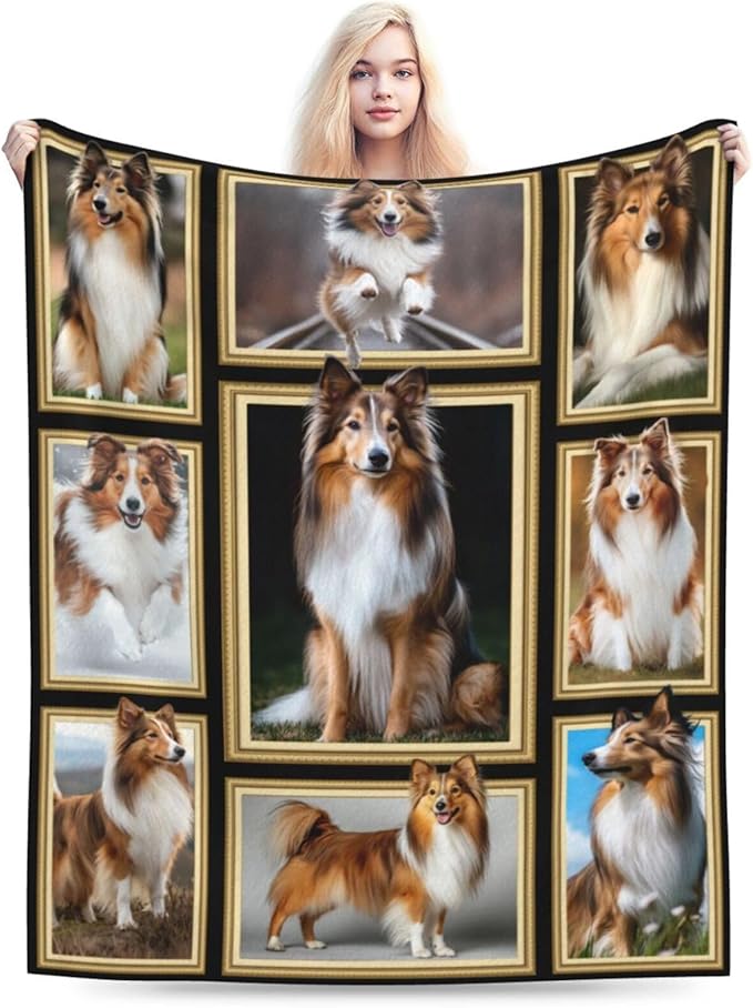 Sheltie Blanket Shetland Sheepdog Decor Gifts Throw Blanket Super Soft Flannel Lightweight Fluffy Plush Cozy Fuzzy Fleece Stuff Blanket for Dog Lover Kids Boys Adults Man for Bed Sofa 60"X80"