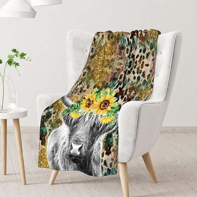 Highland Cow Blanket Gifts - 80x60 Inches Cute Throw Blanket for Women, Girls - Dark Soft Fuzzy Blankets for Bed Couch & Travel