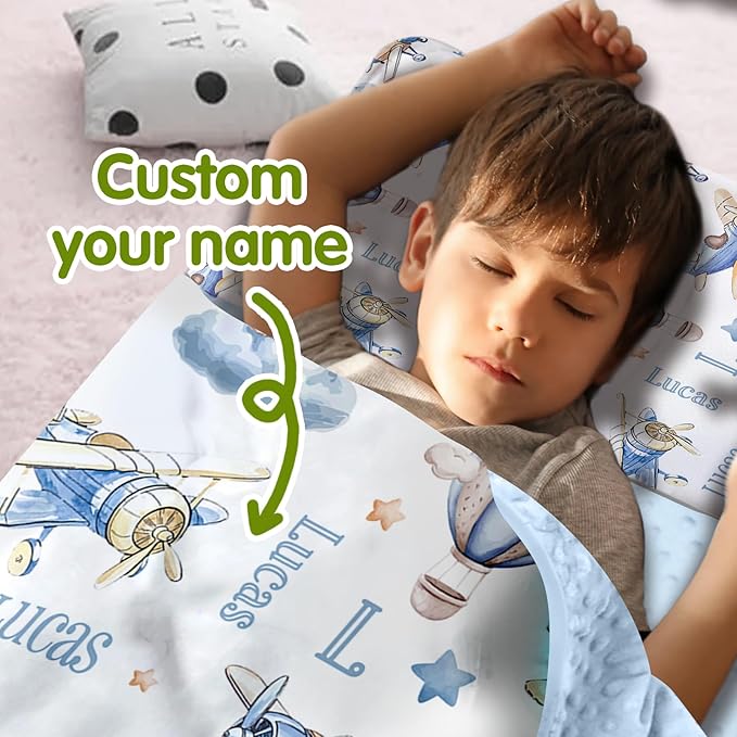 Personalized Toddler Nap Mats for Preschool, Custom Name Kids Sleeping Bag for Daycare, Roll Up Sleeping Mat with Removable Pillow and Soft Dot Minky Blanke for Boys Camping Travel