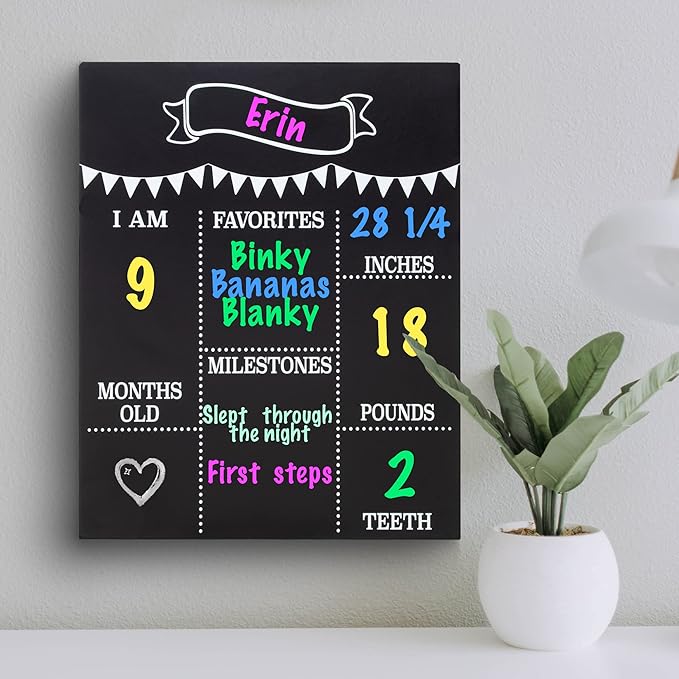 JennyGems Baby Milestone Chalkboard, Baby Monthly Milestones Photo Prop Board, 11.5x14.5 Inch Reusable Chalkboard Sign, Baby's First Year