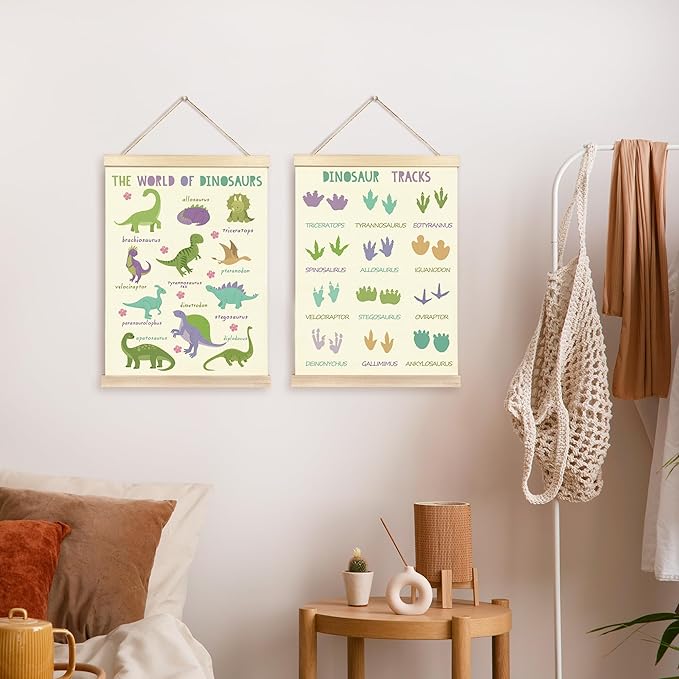 CGBHW Educational Dinosaur Species Tracks Poster Hanger Frame Set of 2 12x16, Dino Room Decor for Boys, Cute Learning Posters Wall Art Hanging Decor for Toddler Kids Baby Room Nursery Bedroom
