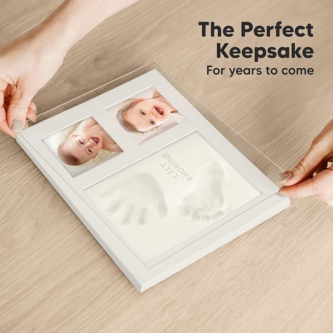 KeaBabies Baby Hand and Footprint Kit - Quick Dry Clay Baby Footprint Kit, Pets Paw, Newborn Keepsake Picture Frame for Boys, Girls, Personalized New Mom Gifts for Shower & Christmas(Ash Wood)