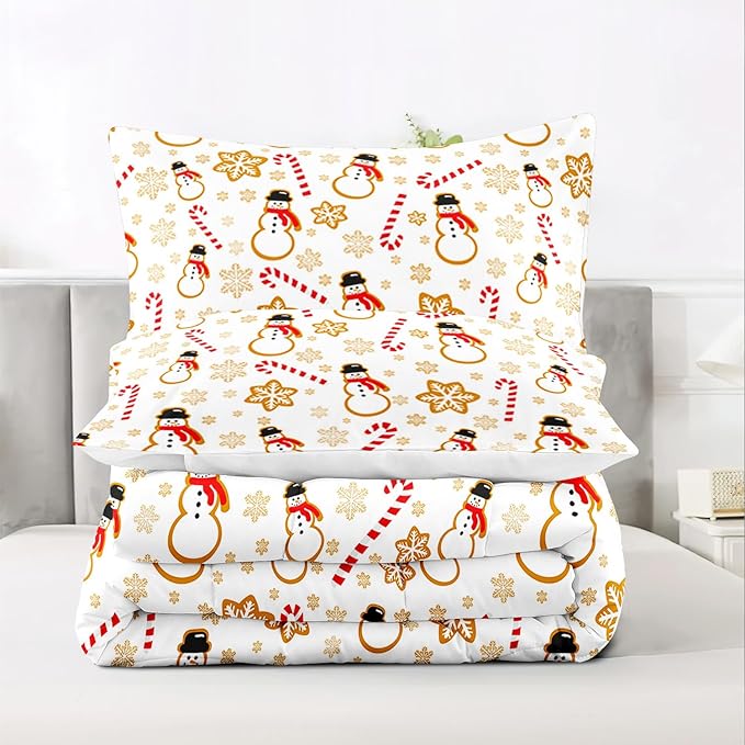 Raphus cucullatus Christmas Bedding King,Snowman Christmas Comforter Set,Holiday Bedding Winter Quilt,Snowflake Navidad Comforter Set King,Cute Candy Cane Quilt