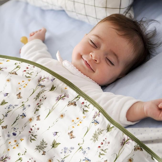Little Jump Boho Vintage Floral Muslin Blanket Baby Quilt - Silky Soft and Breathable Crib Blanket for Daycare - Large 47" x 47" - 2 Layers Toddler Summer Blankets for Girls (Wildflower and butterfly)