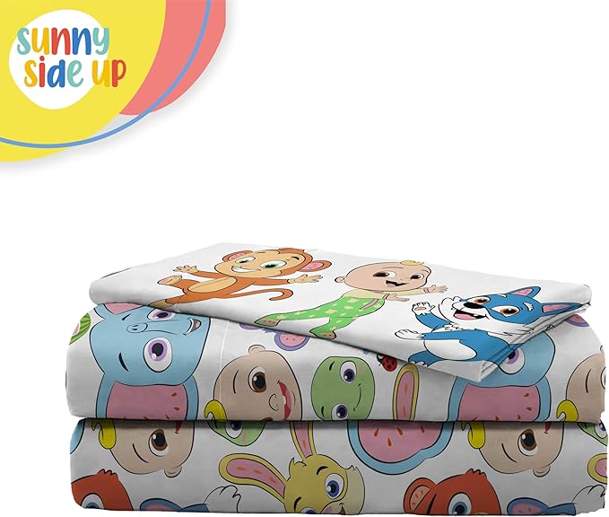 Sunny Side Up CoComelon Twin Size Sheeet Set - 3 Piece Kids Animals Bedding Set Includes Pillow Cover - Super Soft Microfiber Sheets