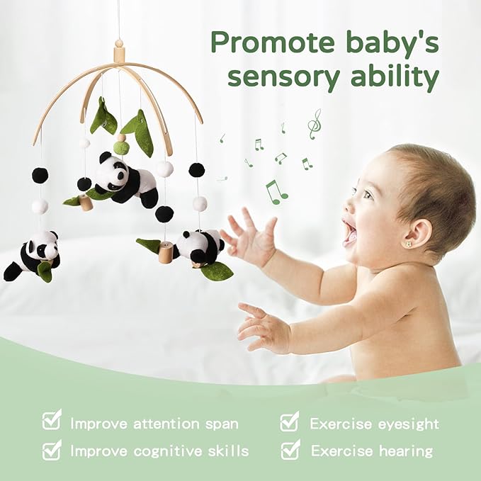 Baby Crib Mobile - Panda Mobile for Crib, Nursery Mobile Decor, Baby Bassinet Mobile Toy - Shower Set for Infant Bedroom Hanging Decoration, Gender Neutral Baby Gift