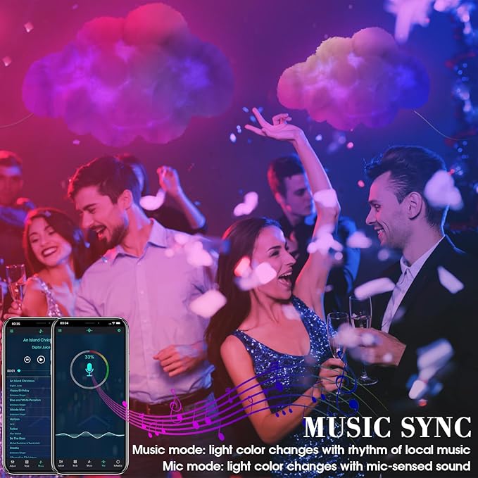 LED Wall Cloud Light for Bedroom, Stick-on Lamp Smart APP and Remote Control, Fluffy Night Light RGB Music Sync for Room, Cool Stuff for Teen Girl, Kids Room Decor (24'')