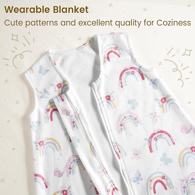 david's kids 3 Pack Warm Micro Fleece Baby Sleep Sack 6-12 Months, Soft Baby Wearable Blankets with 2-Way Zipper, Comfy Winter Sleeping Bags for Infant Newborn Girls Neutral, Medium Size, Rainbow