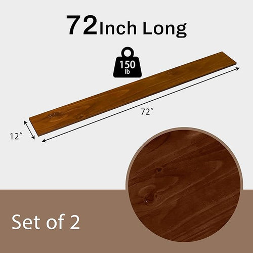 12x72 Inch Rustic Wood Floating Shelves 2-Pack - Farmhouse Walnut Wall Shelves with 100 lbs Capacity, Easy Installation for Living Room, Kitchen, Bathroom