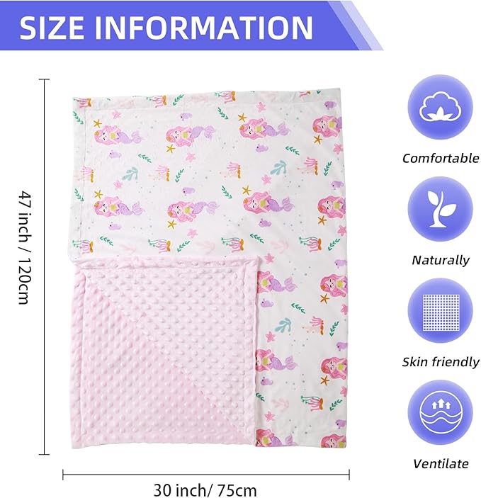 iEvolve Baby Nursery Bed Blankets Ultra Soft Double Layer Mini Blanket Minky Blanket Receiving Blankets Shower Gifts(Mermaid,30 * 47in)