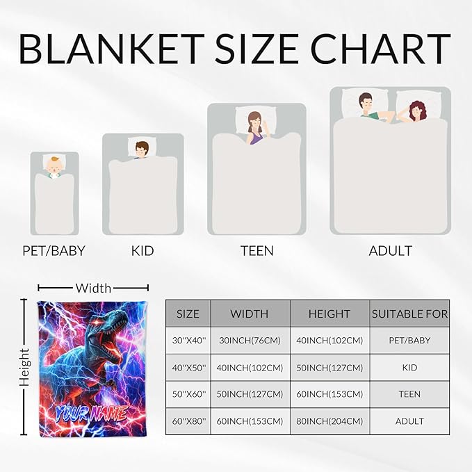 Custom Boys Blanket Gifts Dinosaur Blankets for Kids 3-5, Toddler - Soft Lightweight Throws Stuff for Couch, Office & Travel
