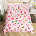 Manfei Christmas Duvet Cover Set Queen Size, Santa Claus Xmas Trees Snowflake Comforter Cover with 2 Pillowcases, New Year Pink Bedding Set 3pcs for Kids Girls Lightweight Bedspread Cover,No Comforter