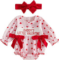 Amiblvowa Baby Girl Valentines Day Outfit Embroidery Love Heart Smocked Bubble Romper Bodysuit Cute Infant Newborn Clothes