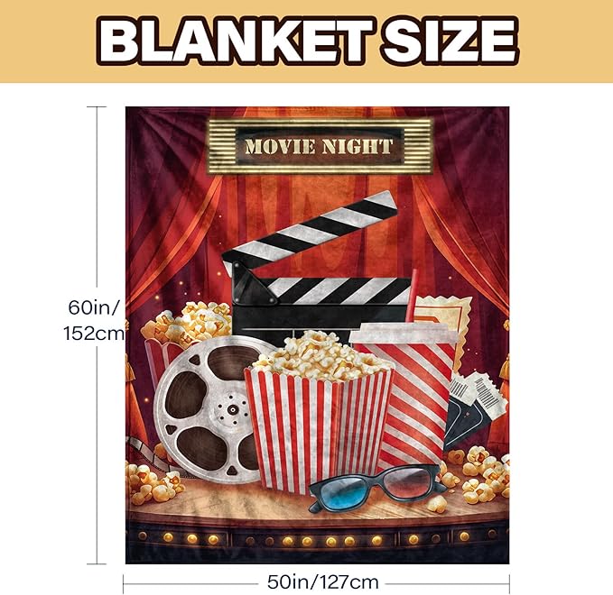Movie Theme Blanket Gifts for Women Girls, Movie Night Supplies, Movies Theater Gift for Movies Lover Gifts for Christmas, Ideal Theater Decor for Sofa Couch Bed, Theatre Gift Blanket 50"x60"
