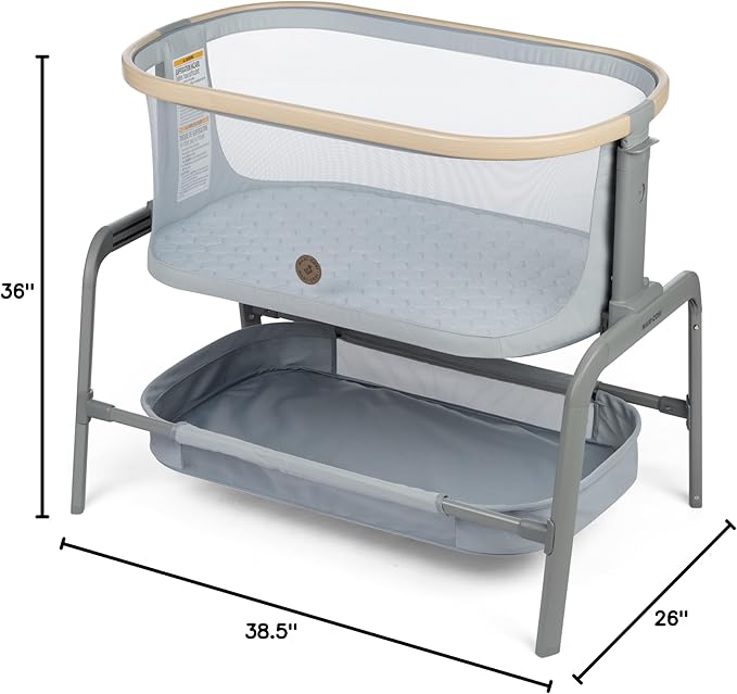 Maxi-Cosi Iora Baby Bassinets Bedside Sleeper, Portable Bassinet, Infant Bedside Sleeper Crib, Height Adjustable, Breathable Mesh, Large Storage Basket, Classic Slate