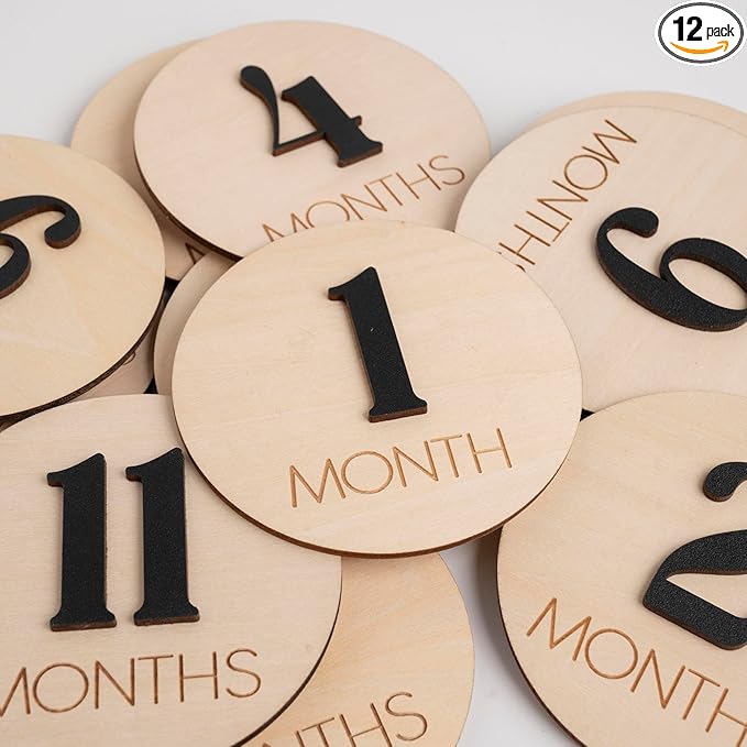 Baby Monthly Milestone, Wooden Baby Milestone Signs, Monthly Milestone Wood Discs, Baby Milestone Discs (3D Black)